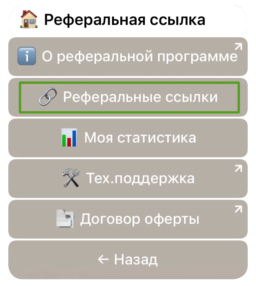 Меню реферальных ссылок